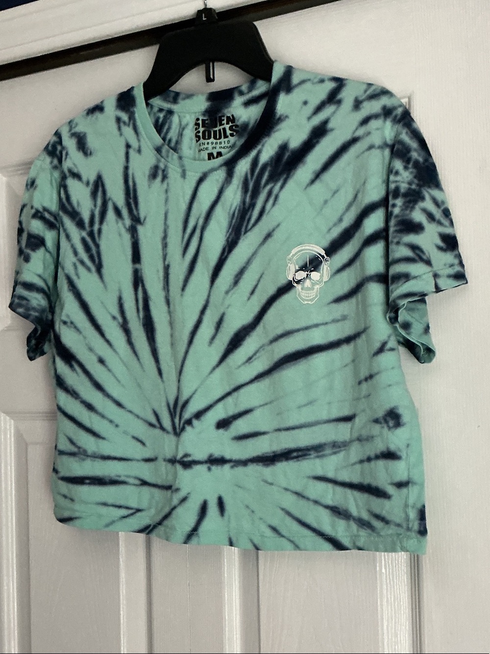 Seven Souls Mint Tie-Dye Crop Top with Skull Graphic